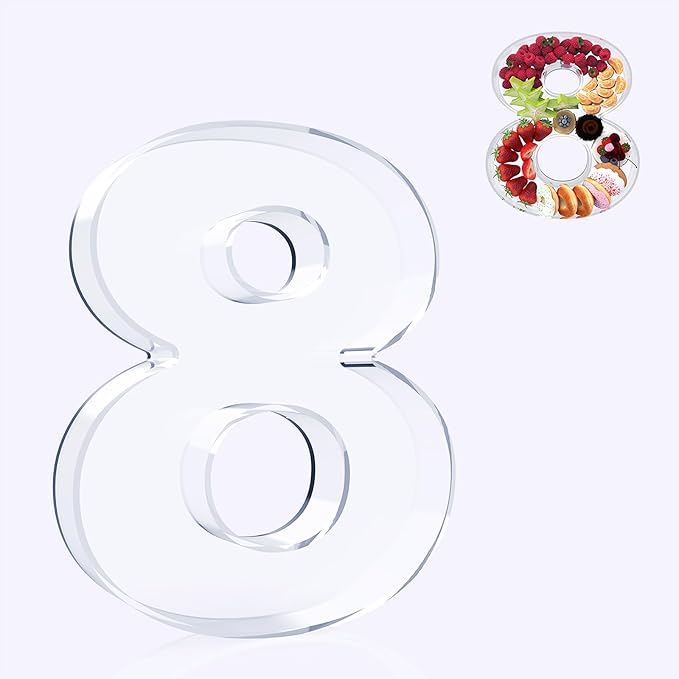 11" Acrylic Number Charcuterie Board Box, Reusable Fillable Number Cake Candy Dish Display Serving Tray for Birthday Anniversary Party Decoration (8)