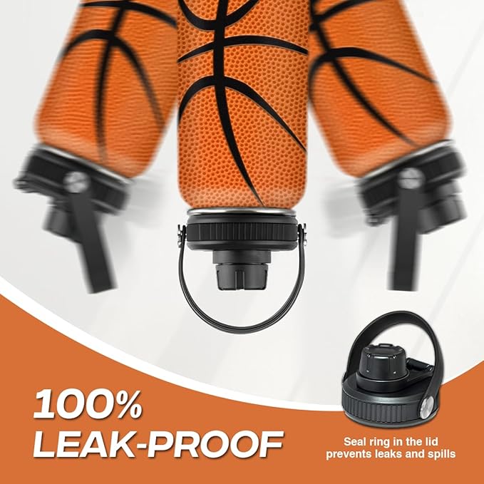 Basketball Water Bottle 32oz Stainless Steel Insulated Bottles for Men Women Sports Lovers Fan Players Coach - Basketball Gifts for Birthday Christmas