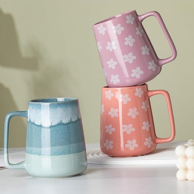 24 OZ Extra Large Ceramic Coffee Mug, Jumbo Coffee Mugs, Big Tea Cups with a Large Handle for Office and Home, Microwave and Dishwasher Safe (24 OZ Light Green)