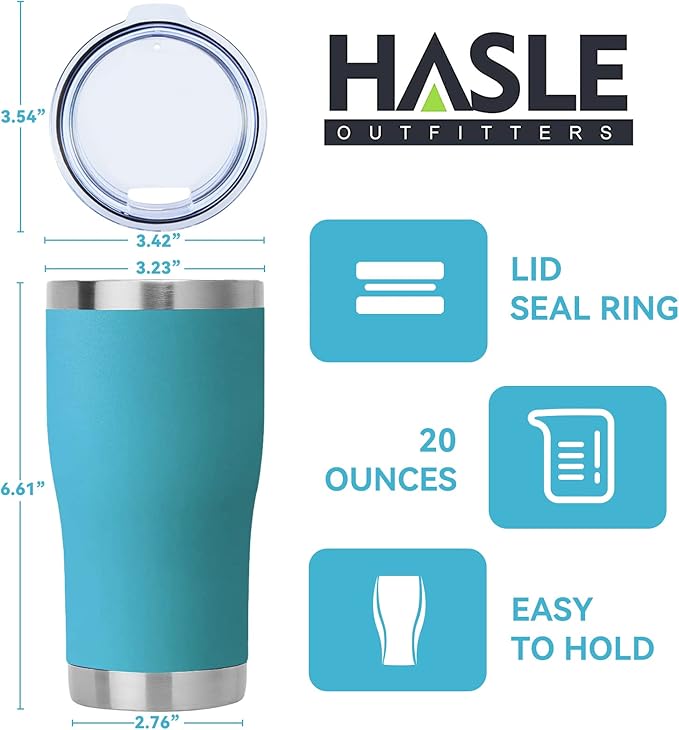 HASLE OUTFITTERS 20 oz Tumbler Bulk, Stainless Steel Tumblers with Lid, Vacuum Insulated Tumbler, Double Wall Powder Coated Cup, coffee mugs, Sky Blue, 6 Pack