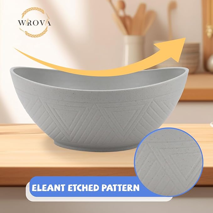 Wrova Wheat Straw Bowls Set,Unbreakable Large Salad Bowls Set of 2,Microwave and Dishwasher Safe Bowls Plastic Bowls for Eating,BPA Free Salad Bowl for Serving,Oatmeal and Salad.Gray
