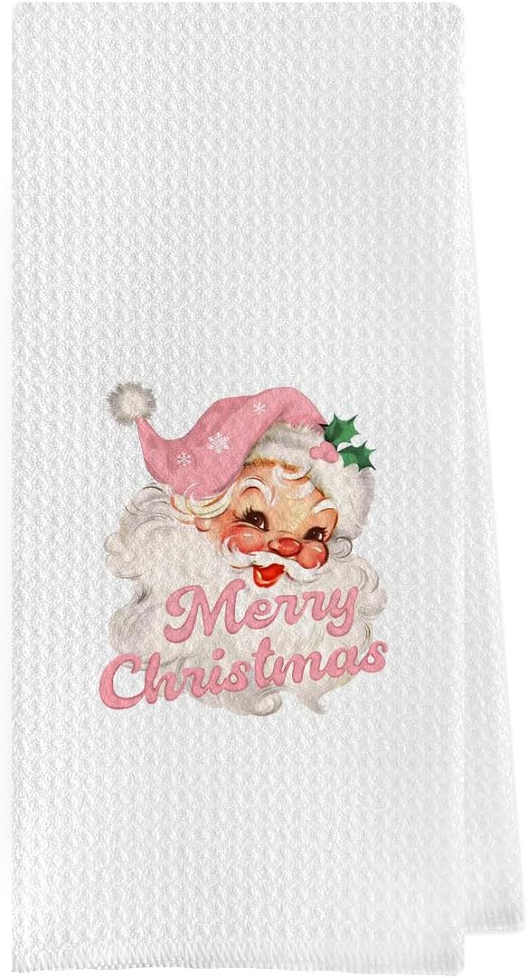 Pink Santa Kitchen Towels - Merry Christmas Dish Towels (1624 Inches)