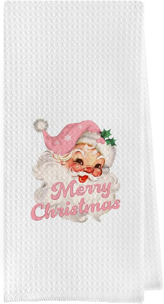 Pink Santa Kitchen Towels - Merry Christmas Dish Towels (1624 Inches)