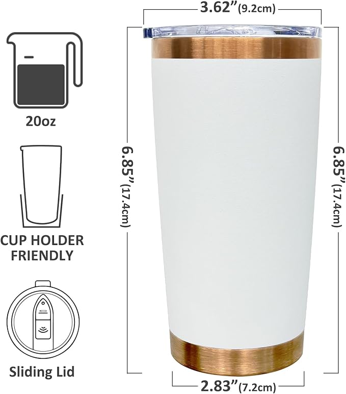 20 oz Tumbler Stainless Steel Tumbler with Lid and Straw, Double Wall Vacuum Insulated Travel Coffee Mug for Laser Engrave, Powder Coated Cup for Hot and Cold Drinks (White,1 pack)