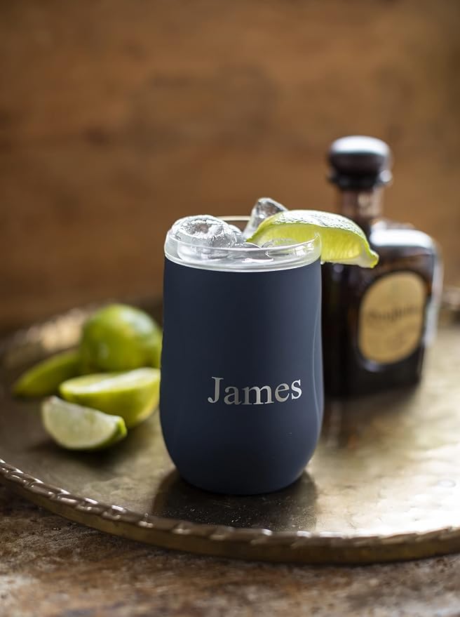 Vinglacé Stainless Steel Stemless Wine Glass- Insulated Wine Tumbler with Glass Insert and Sip Lid, 10 oz, Navy