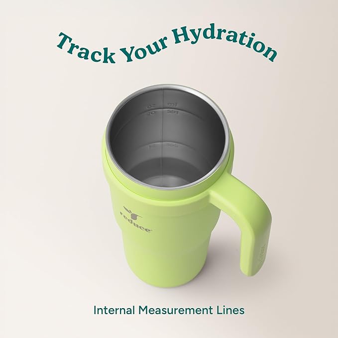 REDUCE 24 oz Stainless Steel Tumbler with Handle - Dual-Wall Vacuum Insulated Travel Mug, Sweat-Proof Lid & Reusable Straw - Keeps Drinks Cold for 24 Hrs, Fits Cupholders, Dishwasher Safe - Mojito