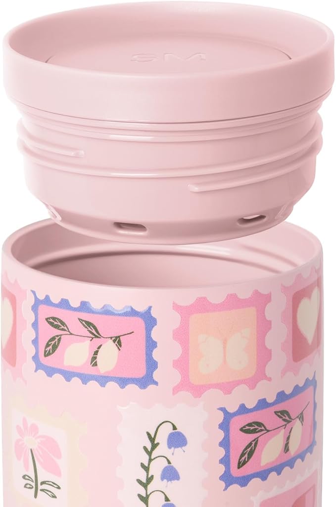 Simple Modern Mother's Day Travel Coffee Mug Tumbler with 360° Lid | Gifts for Her | Ceramic-Lined Insulated Stainless Steel Cold Brew Iced Coffee Cup | Voyager Signature | 16oz | Stamps