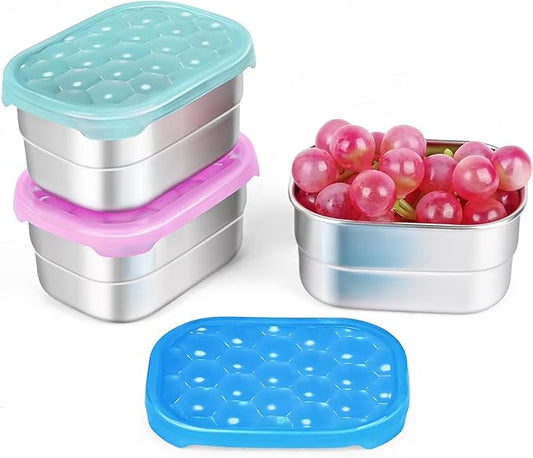 Snack Pro - Small (1 CUP) Stainless Steel Snack Containers for Kids | Easy Open Leak Proof Food Containers with Silicone Lids - Perfect Metal Toddler Lunch Box for Daycare and School (8oz*3)