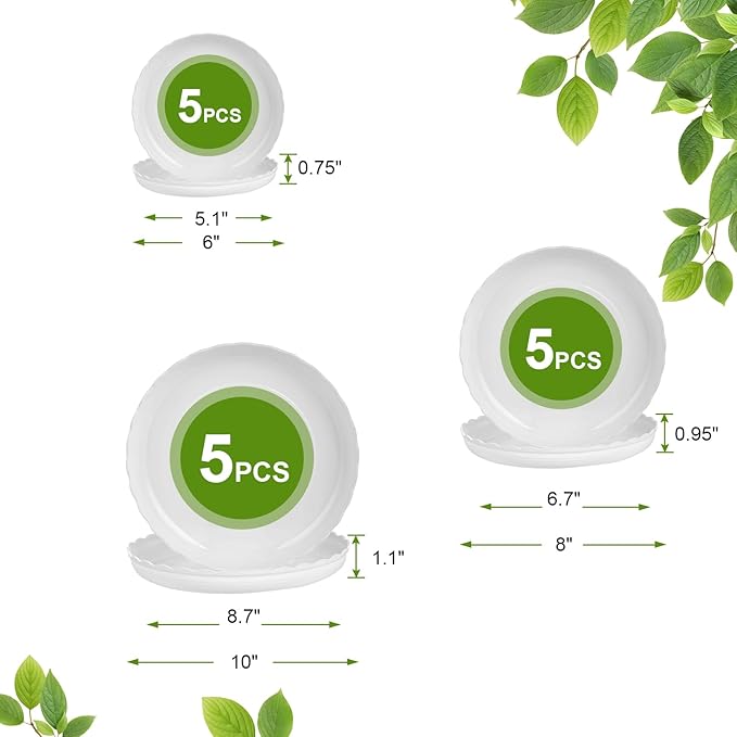 15 Pcs Plastic White Round Wave Plant Saucer,6 Inch/8 Inch/10 Inch,Durable Duty Flower Plant Pot Drip Tray Container for Home Garden Indoor and Out Door Plant