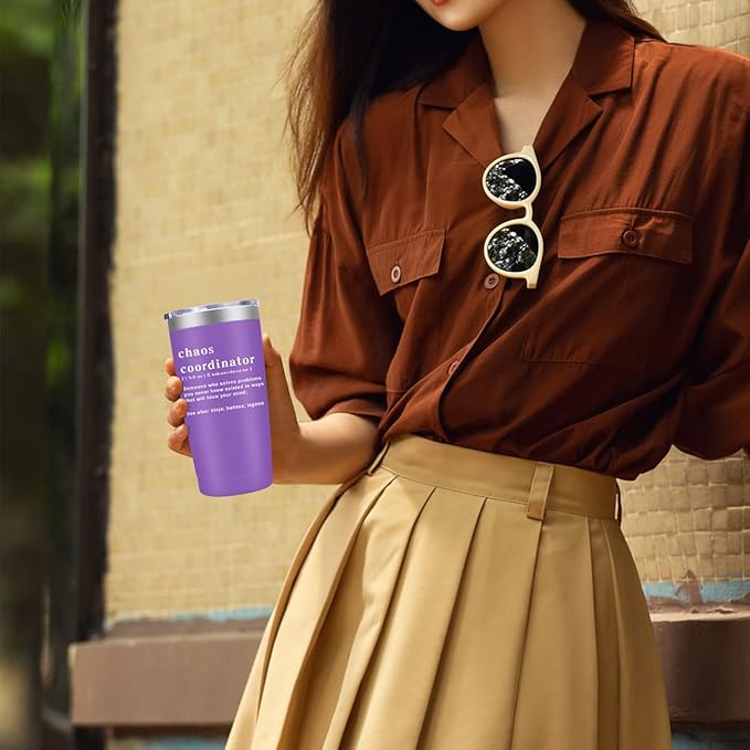 MFGNEH Chaos Coordinator Gifts,Gifts for Women - Christmas Gift for Women,Boss Lady,Teacher,Nurse Coworker,Birthday Gift,Thank You,Boss Day,Administrative Professional Day,20 oz Purple Tumbler