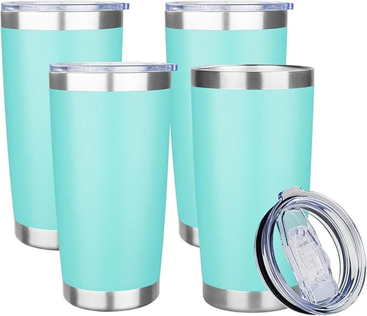 20oz Tumbler with Lid Stainless Steel Insulated Tumblers Travel Coffee Tumbler Bulk Double Wall Vacuum Insulated Water Cup Christmas Gifts for Women Men Her Him Home Office (Teal, 4pack)
