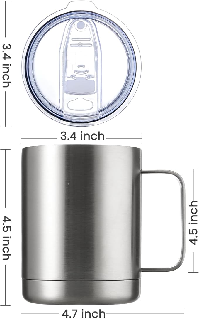MEWAY 12oz Coffee Mug With Handle 4 Pack Bulk,Stainless Steel Insulated Travel Tumblers With Sliding Lid,Double Wall Vacuum Camping Cup for Hot & Cold Drinks Tea (Mix,Set of 4)