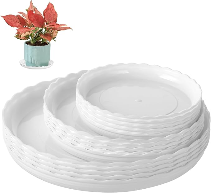 15 Pcs Plastic White Round Wave Plant Saucer,6 Inch/8 Inch/10 Inch,Durable Duty Flower Plant Pot Drip Tray Container for Home Garden Indoor and Out Door Plant