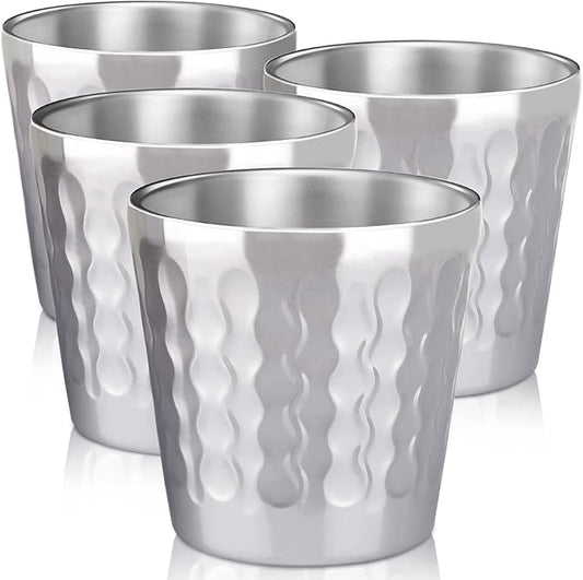Beasea Stainless Steel Cups, 4 Pack 6oz Metal Drinking Stackable Double Wall Small Mini Air Insulated Portable Tumblers Unbreakable Shatterproof Glasses for Home Restaurant Party Camping