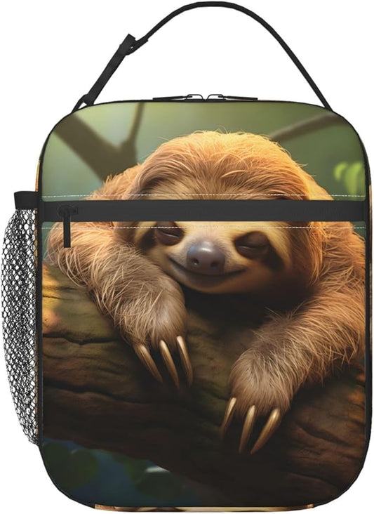 Reusable Cute Asleep Sloth Lunch Box for Kids, Insulated Adorable Bag,Polyester Cooler Animal Lovers Handbags Case for School Picnic Work Travel Beach or Hiking, Gifts