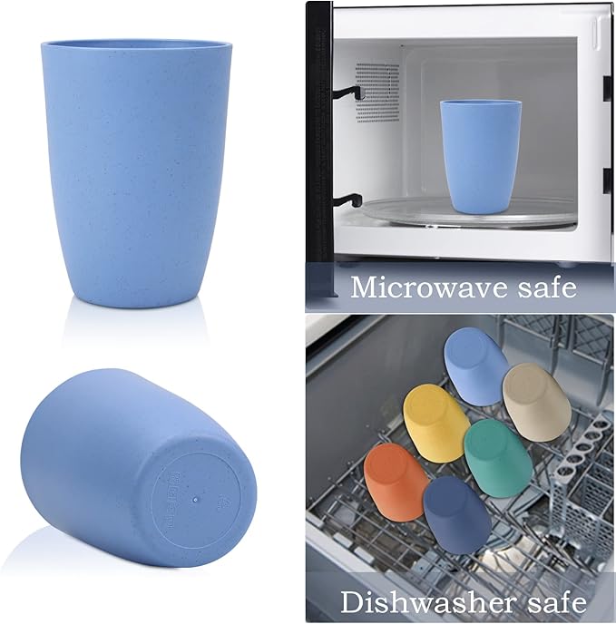 Homienly Wheat Straw Cups 8 PCS Plastic Cups Unbreakable Drinking Cup Reusable Dishwasher Safe Water Glasses with 4 Colors (20 OZ)