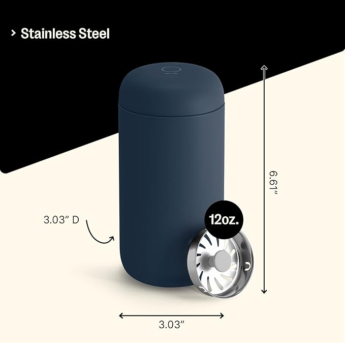 Fellow 12 oz Carter Move Travel Mug - Vacuum-Insulated Stainless Steel Travel Coffee Mug - Coffee Tumbler with Ceramic Interior and Splash Guard - Stone Blue