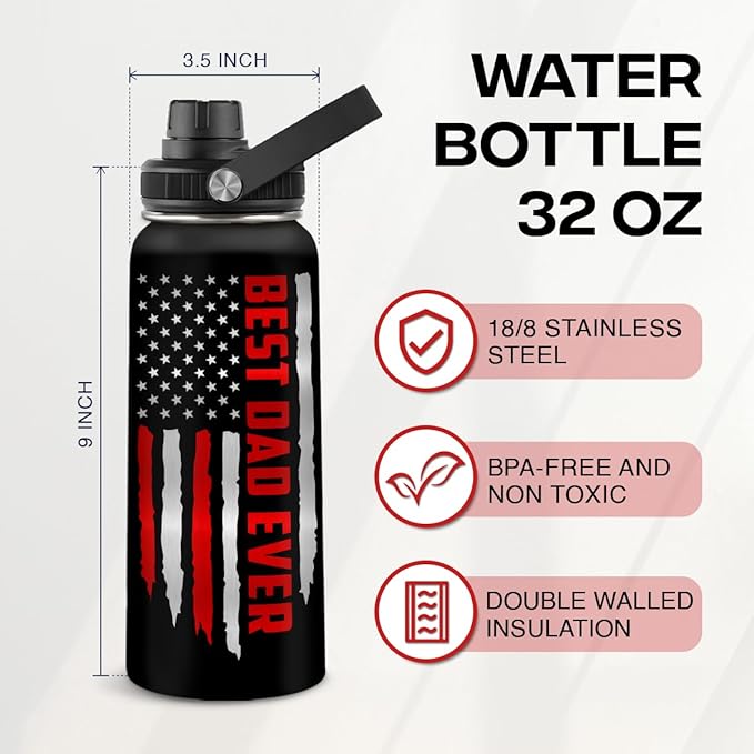 Best Dad Ever Water Bottle 32oz Stainless Steel Insulated Water Bottles - Gifts for Dads Daddy Father Papa from Son Daughter - Fathers Gifts for Birthday Christmas