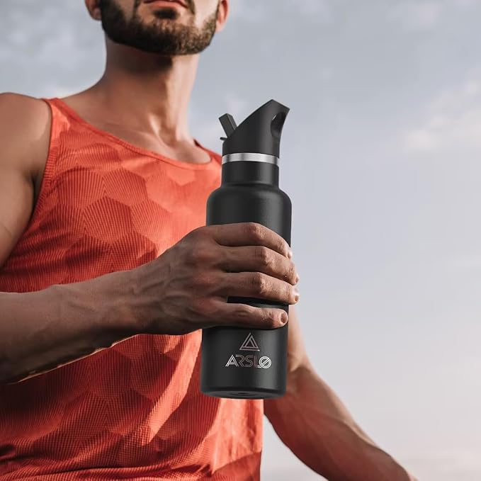 Stainless Steel Double Wall Water Bottles 25 Ounce, Vacuum Insulated Bottle With Straw Lid, Insulated Water Bottle Keeps Water Cold for 24 Hours, Hot for 12 Hours, Hiking, Sports