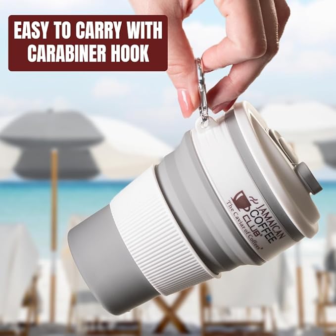 350 mL Silicone Coffee Cup with Lid & Straw – Collapsible, Foldable, Lightweight & Reusable Mug with Carabiner Clip – Portable Travel Cup for Camping, Hiking, Backpacking & Office