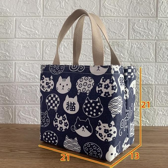 Cartoon canvas women's Japanese insulated handbag lunch box bag lunch bag bento bag (Style B)