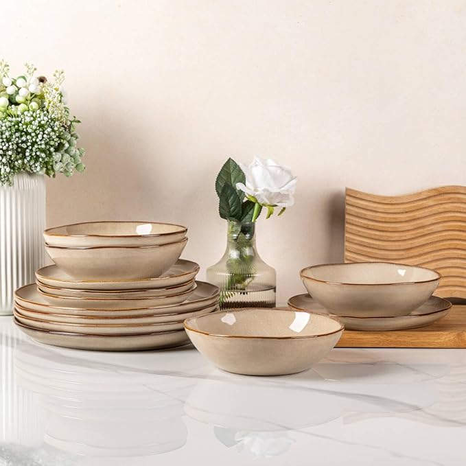 AmorArc Ceramic Dinnerware Sets,Handmade Reactive Glaze Stoneware Plates and Bowls Set,Highly Chip and Crack Resistant | Dishwasher & Microwave Safe Dishes Set,Service for 6 (18pc)
