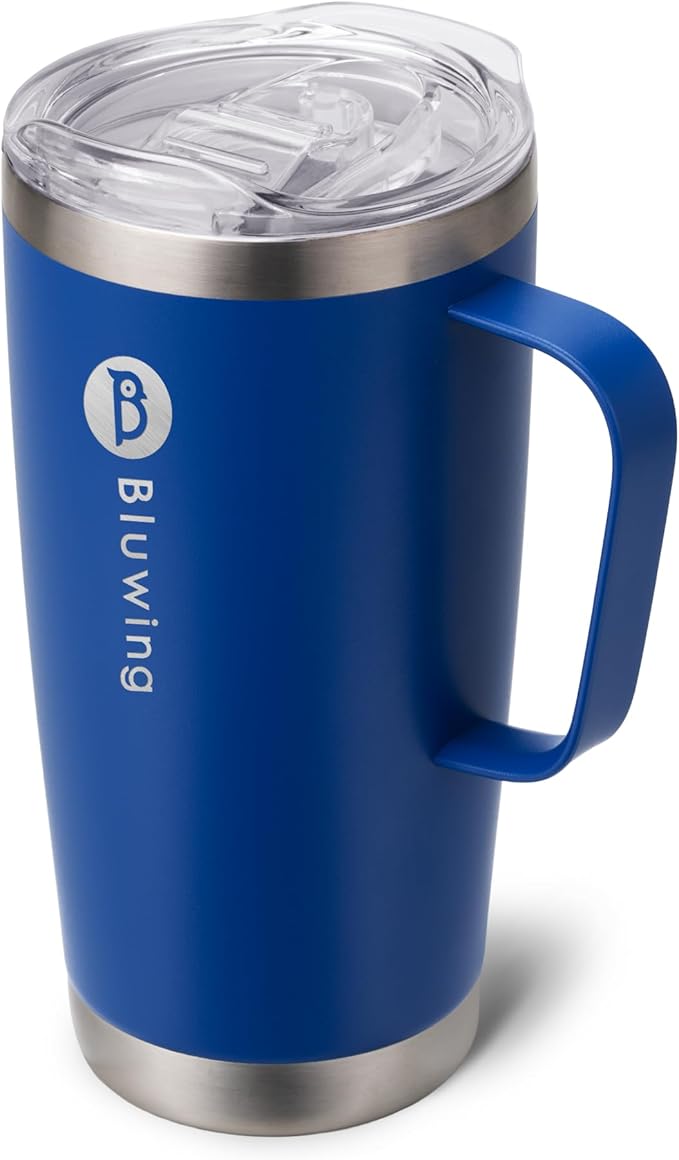20 oz Insulated Tumbler with Handle Stainless Steel Travel Coffee Mug with Lid and Straw, Double Wall Tumbler Cups for Women and Men, BPA Free (Navy)
