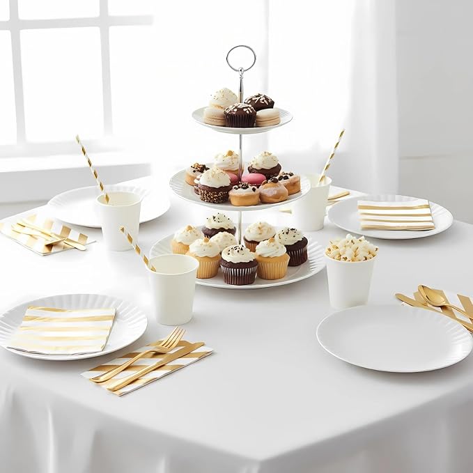 TP 8-Piece Melamine Plates Set, 10.5" & 8" Lightweight Reusable Dinner Plates for Picnic, Party & Outdoor Dining, Unbreakable Dishwasher Safe Tableware, White