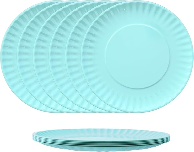 TP 6-Piece Melamine Plates Set, 10.5-Inch Reusable Dinner Plates for Picnic, Party, BBQ & Camping, Dishwasher Safe Lightweight Tableware, Teal