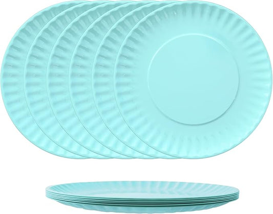 TP 6-Piece Melamine Plates Set, 10.5-Inch Reusable Dinner Plates for Picnic, Party, BBQ & Camping, Dishwasher Safe Lightweight Tableware, Teal