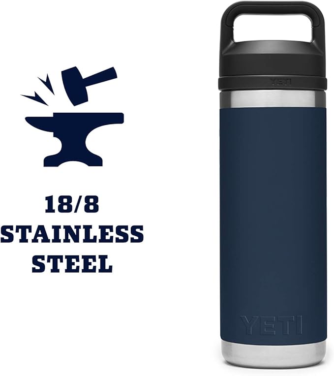 YETI Rambler 18 oz Bottle, Vacuum Insulated, Stainless Steel with Chug Cap, Navy