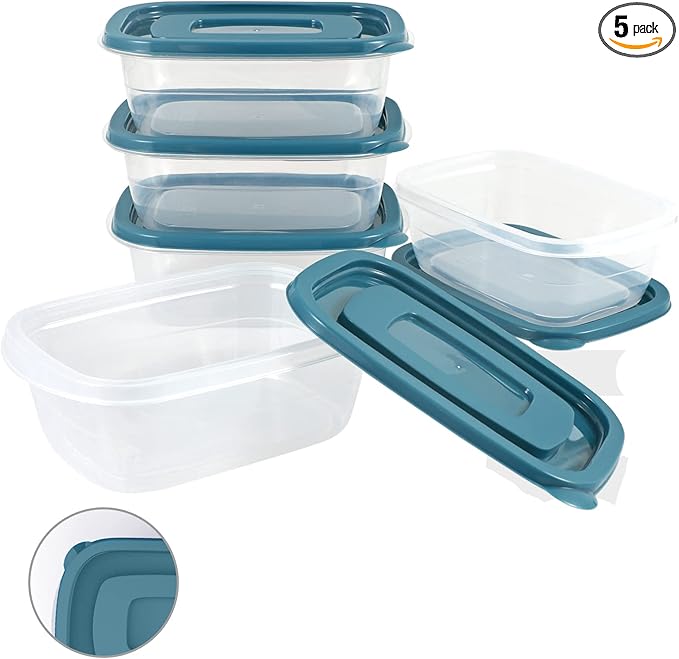 5PCS Small Food Storage Containers,Freezer Microwave safe,Food Container Sets,BPA Free Plastic Meal Prep Containers & Kitchen Set,Lunch Containers,use for School,Work and Travel,0.53 Quarts Per Box