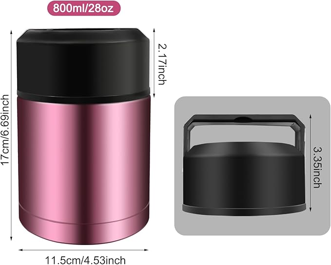 28oz Soup Thermos, Stainless Steel Thermos for Hot Food, Wide Mouth Food Thermos Jar, Insulated Lunch Container Leak Proof Vacuum Thermal Flask(rosered)