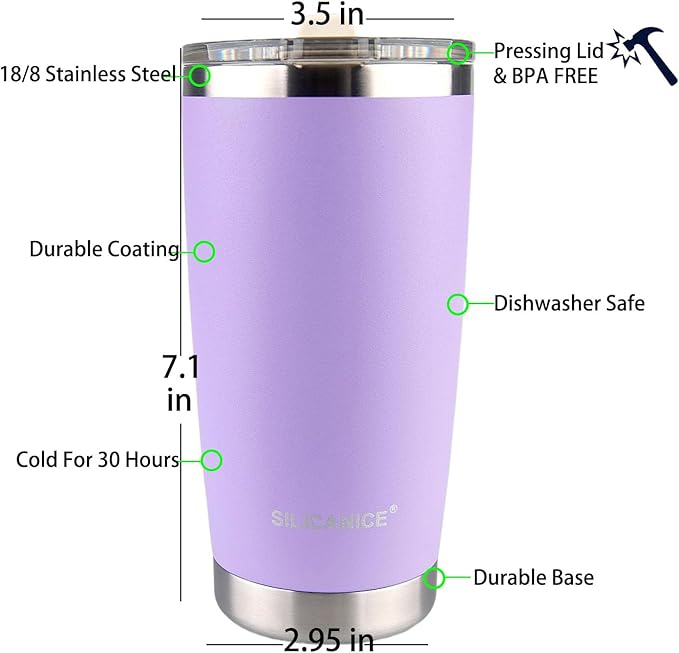 20 oz Stainless Steel Vacuum Insulated Tumbler with Lid,Durable Travel Coffee Mugs Cups,Dishwasher Safe, Spill Proof,Grils Women men Friends Tumblers,Easy Cleaning (Granular Purple, 20 oz)