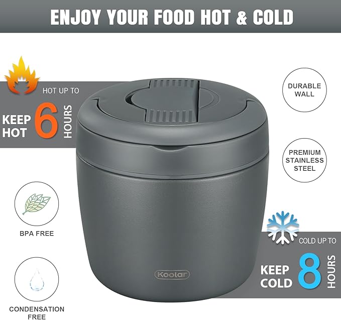Soup Thermo for Hot Food Adults 32OZ Lunch Containers Wide Mouth Hot Food Jar Vacuum Insulated Stainless Steel Bento Box Leakproof with Spoon (Grey)