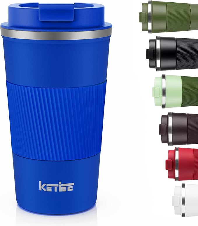 KETIEE Travel Coffee Mug 12oz: Insulated Travel Mug with Leakproof Lid, Reusable Coffee Cups with Seal Lid, Vacuum Stainless Steel Tumbler to Go for Hot/Ice Drinks (Blue)