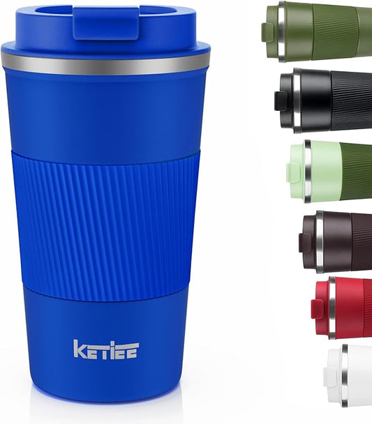 KETIEE Travel Coffee Mug 12oz: Insulated Travel Mug with Leakproof Lid, Reusable Coffee Cups with Seal Lid, Vacuum Stainless Steel Tumbler to Go for Hot/Ice Drinks (Blue)