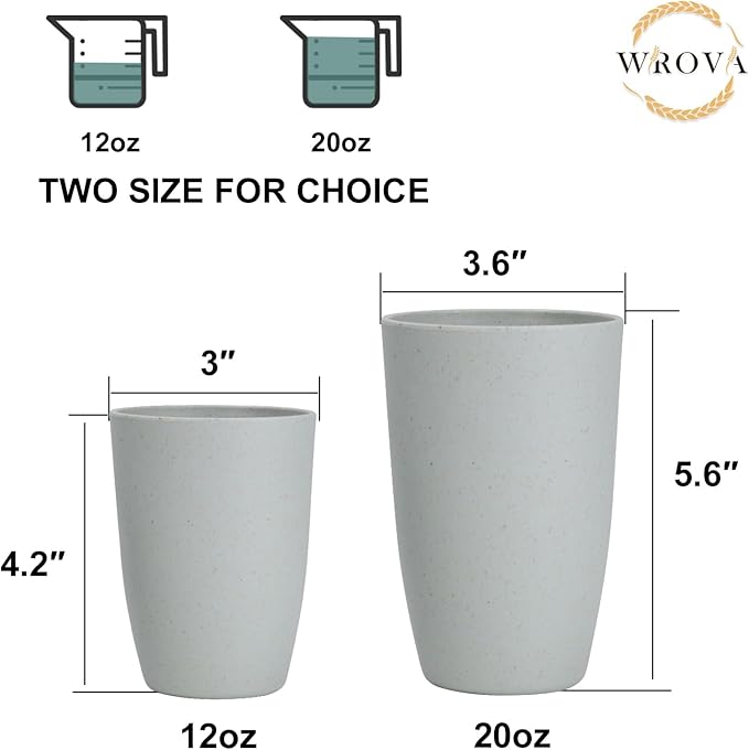 Wheat Straw Cups 8 PCS Good Alternative to Plastic Reusable Cups 12 oz Unbreakable Drinking Cup Reusable Dishwasher Safe Water Plastic Glasses Light Grey