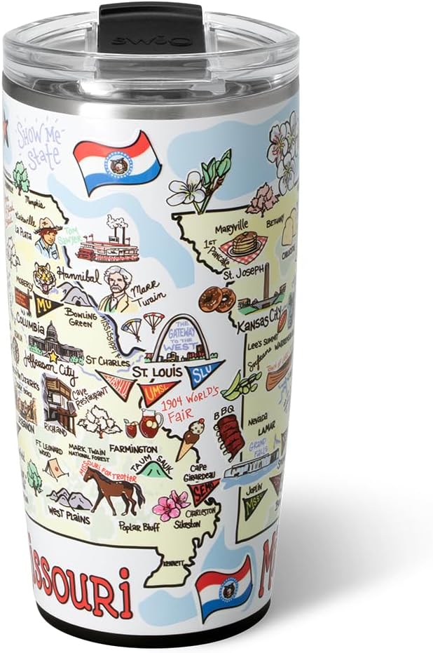 Swig Life 22oz Travel Mug, Insulated Tumbler with Handle and Lid, Travel Coffee Mug, Cup Holder Friendly, Stainless Steel 22 oz Tumbler, Reusable Insulated with Lid (Missouri)