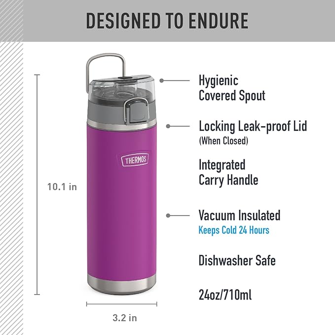 THERMOS ICON SERIES, Stainless Steel Water Bottle with Spout - 24 Ounce, Plum - Vacuum Insulated Water Bottle with Lid