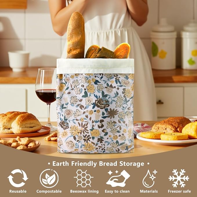 Bread Bags for Homemade bread,2 Pack Sourdough Bread Bags,Beeswax Bread Bags for Bourdough,Reusable Bread Storage