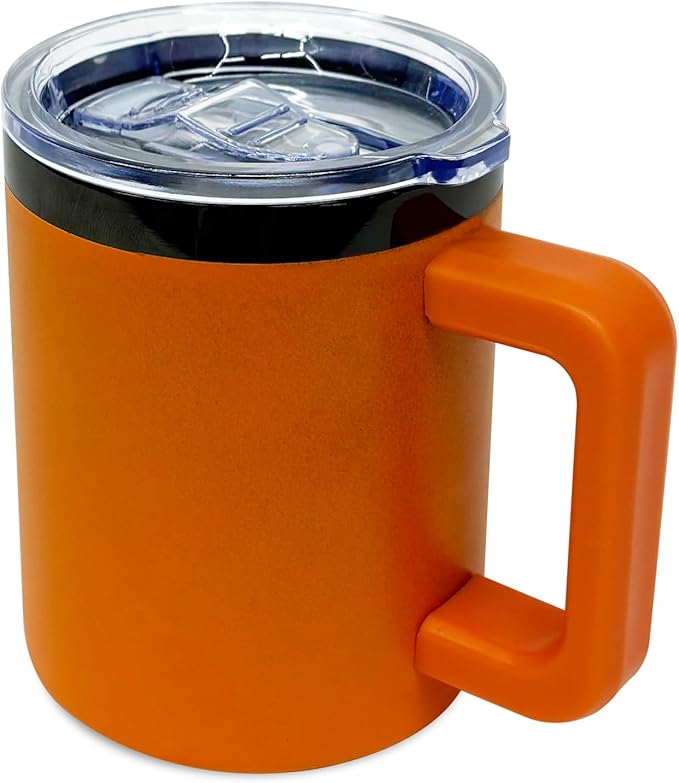 10 oz Tumbler with Handle and Straw Stainless Steel Insulated Coffee Mug for Laser Graving Powder Coated Cup with Black Plated(Orange,1 pack)
