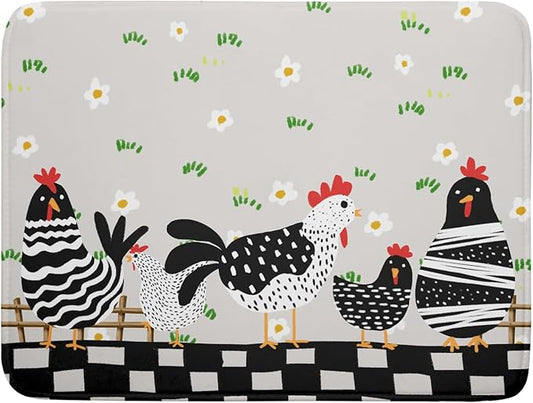 Black Rooster Dish Drying Mat for Countertop 18x24 Inches Buffalo Plaid Microfiber Drainer Rack Pads Fast Dry Dishes Mats Kitchen Accessories