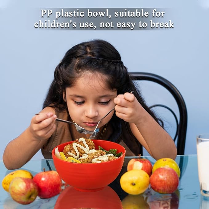 Berglander Plastic Bowls Set of 12 Pieces 25oz, DE Color Reusable and Sturdy Ramen Bowl, Soup Bowls, Cereal Bowl for Adult, Kids, Home, Restaurant, Garden, Picnic, Camping, Poolside, Outdoor