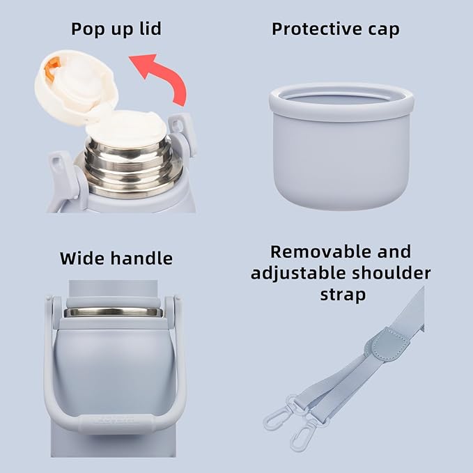 BJPKPK Insulated Thermal Water Bottle with Handle and Lid 50oz BPA Free Stainless Steel Water Bottles for Cold and Hot Beverages,Blue Haze