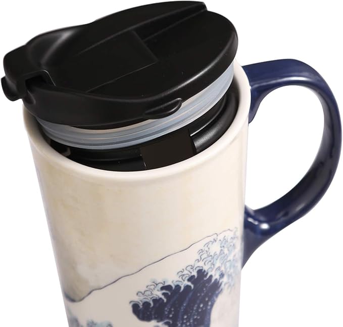 Topadorn Ceramic Travel Mug Porcelain Coffee Cup with Spill-proof Lid and Box, 17 Oz.
