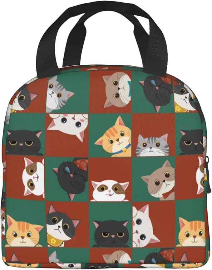 Cat Lunch Bag Kids Cute Insulated Cat Lunch Box for Girls Women Men Reusable Lunch Tote for Office Work Picnic Hiking