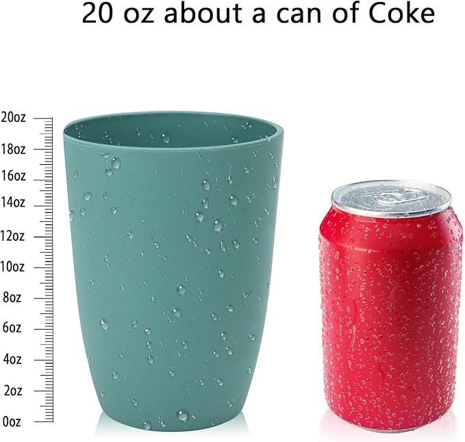 Wheat Straw Cups - 8 PCS Reusable Unbreakable Drinking Glasses, 20 OZ, Dishwasher & Microwave Safe, Green