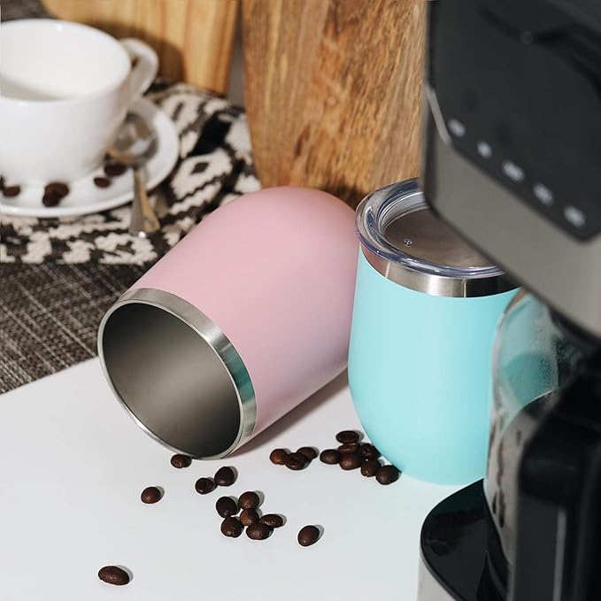 MEWAY 12oz/12 Pack Wine Tumbler Glasses with Lid -Double Wall Vacuum Stainless Steel Travel Tumbler Mug,Stemless Insulated Wine Cup for,Coffee,Cocktails,Gifts (Light green,Set of 12)