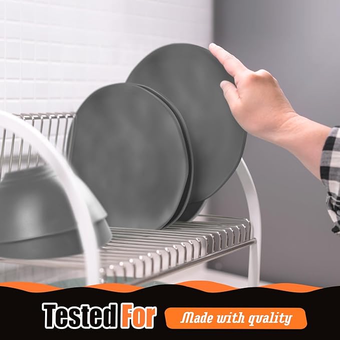 Teivio 32-Piece Kitchen Plastic Wheat Straw Dinnerware Set, Service for 8, Dinner Plates, Dessert Plate,Cereal Bowls,Cups, Unbreakable Plastic Outdoor Camping Dishes,Irregular Deep Gray